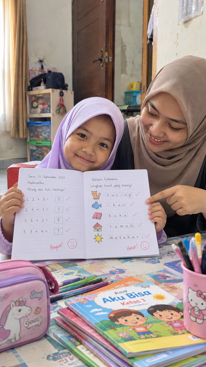 Kegiatan belajar calistung bersama tutor